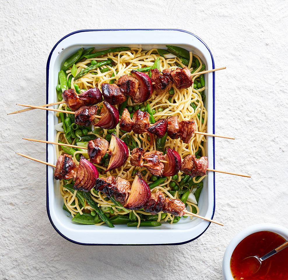 Welsh Lamb Kebabs with pineapple, soy and chilli served with noodle and spring veg salad_gallery
